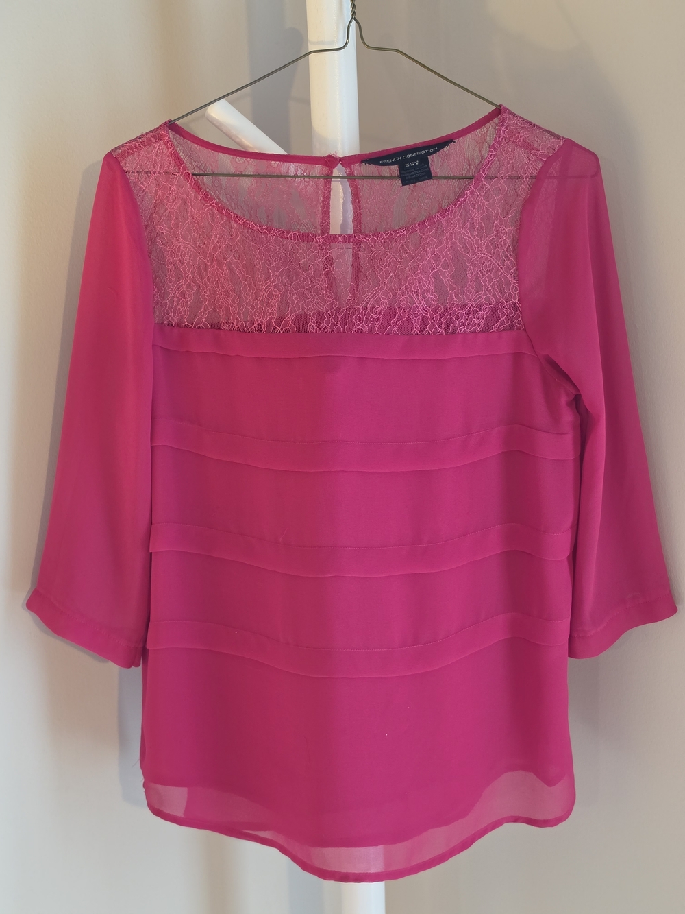 French Connection Hot Pink Lace Yoke Blouse